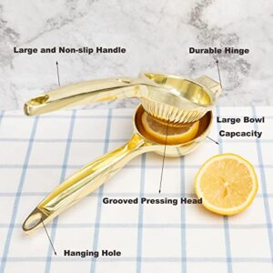 Agirlvct Lemon Squeezer, Heavy Duty Zinc Manual Lemon Juicer, Threaded Groove Fresh Small Oranges Limes Juicer Hand Press Manual Press for Home Restaurant Kitchen Accessories Utensils(Gold)