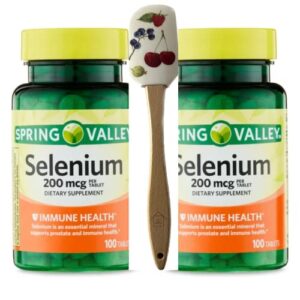 spring valley - selenium 200 mcg, 100 tablets (pack of 2) + 1 mini pill container (color varies)