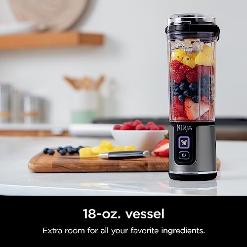 Ninja BC151BK Blast Portable Blender, Cordless, 18oz. Vessel, Personal Blender-for Shakes & Smoothies, BPA Free, Leakproof Lid & Sip Spout, USB-C Rechargeable, Dishwasher Safe Parts, Black