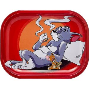 long neck supply metal rolling tray smoke accessories cat & mouse 7" x 5.5"