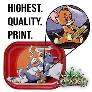 Long Neck Supply Metal Rolling Tray Smoke Accessories Cat & Mouse 7" x 5.5"