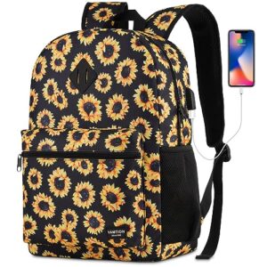yamtion school backpack,sunflower bookbag men and teen boy schoolbag with usb charging port for high school college office work travel