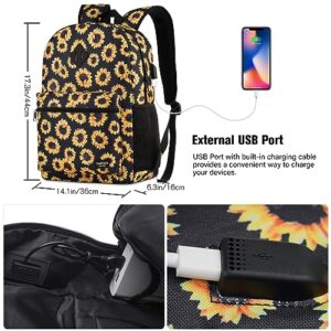 YAMTION School Backpack,Sunflower Bookbag Men and Teen Boy Schoolbag with USB Charging Port for High School College Office Work Travel