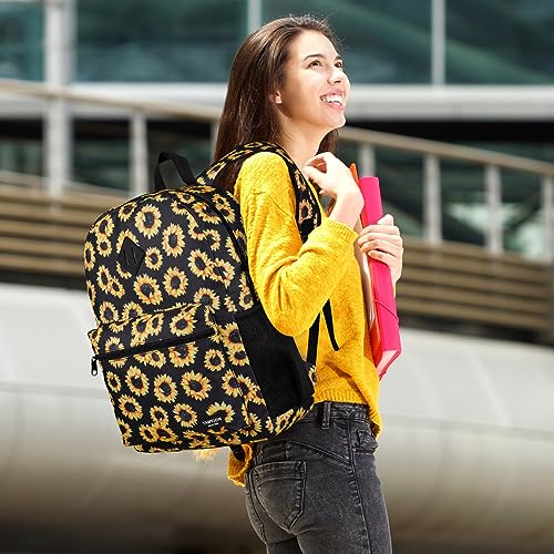 YAMTION School Backpack,Sunflower Bookbag Men and Teen Boy Schoolbag with USB Charging Port for High School College Office Work Travel