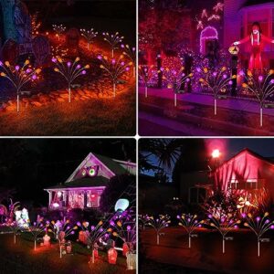 𝟖𝐏𝐚𝐜𝐤 𝐓𝐨𝐭𝐚𝐥 𝟔𝟒𝐋𝐄𝐃 Purple and Orange Solar Halloween Lights - Solar Firefly Lights Outdoor, Solar Gardeen Light, Solar Lights Waterproof for Garden Halloween Decoration (Orange&Purple)