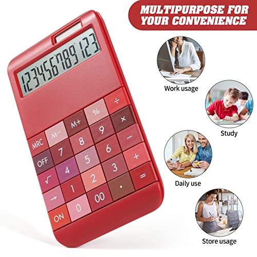 AOAILION Colorful Calculator Solar and Battery Dual Power with 12-Digit LCD Display and Big Button,Red Calculator for Women and Girls (Red)