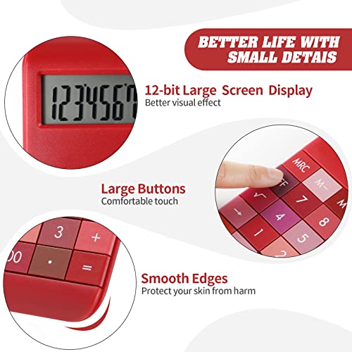 AOAILION Colorful Calculator Solar and Battery Dual Power with 12-Digit LCD Display and Big Button,Red Calculator for Women and Girls (Red)