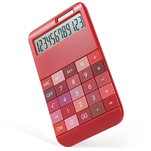 AOAILION Colorful Calculator Solar and Battery Dual Power with 12-Digit LCD Display and Big Button,Red Calculator for Women and Girls (Red)