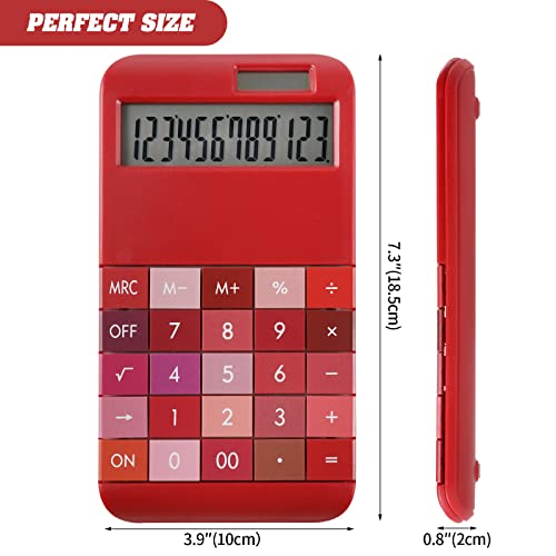 AOAILION Colorful Calculator Solar and Battery Dual Power with 12-Digit LCD Display and Big Button,Red Calculator for Women and Girls (Red)