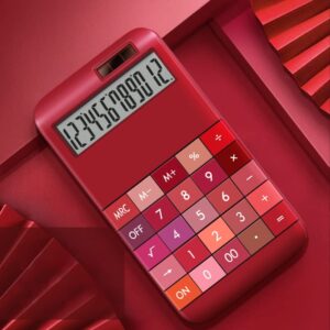 AOAILION Colorful Calculator Solar and Battery Dual Power with 12-Digit LCD Display and Big Button,Red Calculator for Women and Girls (Red)