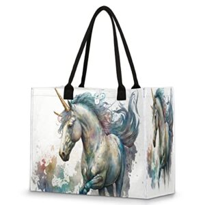 cfpolar unicorn reusable grocery shopping bag with hard bottom, rrqrqr large foldable multipurpose heavy duty tote with zipper pockets, sustainable, durable and eco friendly, beach bag