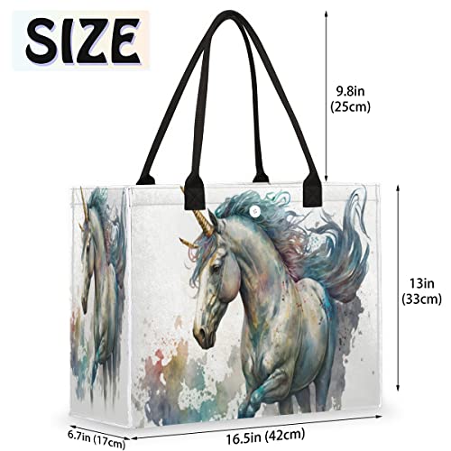 cfpolar Unicorn Reusable Grocery Shopping Bag with Hard Bottom, RRQRQR Large Foldable Multipurpose Heavy Duty Tote with Zipper Pockets, Sustainable, Durable and Eco Friendly, Beach Bag