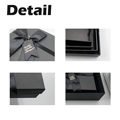 KeaJuidy 4pcs Black Gift Boxes with Lids for Presents, Nested Gift Boxes Set Empty Gift Box for Wrapping Gifts Gift Wrap Boxes for Birthdays, Anniversaries, Weddings, Valentines