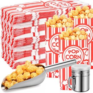 essenya 202 pcs popcorn bags with popcorn scoop and salt shaker,1 oz small pop corn bags popcorn bags individual servings for popcorn machine supplies party movie night theater (simple, 202 pcs)
