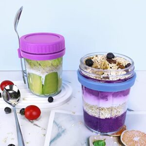 Creamhoo Overnight Oats Containers with Lids and Spoon, Thick Glass Overnight Oats Jars, 4 Pack Large Capacity Airtight Mason Jars for Cereal, Milk, Vegetable and fruit