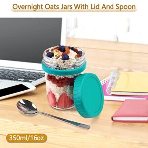 Creamhoo Overnight Oats Containers with Lids and Spoon, Thick Glass Overnight Oats Jars, 4 Pack Large Capacity Airtight Mason Jars for Cereal, Milk, Vegetable and fruit