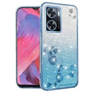 for oppo a57 4g case glitter for women girls pink floral clear shockproof protector oppo a57 case luxury diamond bling sparkle cute phone case cover soft tpu (blue)