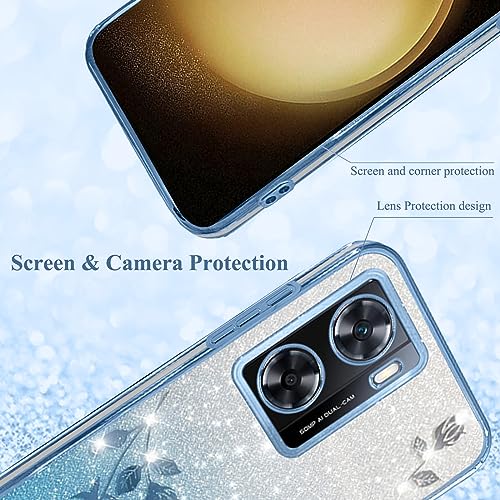 for Oppo A57 4G Case Glitter for Women Girls Pink Floral Clear Shockproof Protector Oppo A57 Case Luxury Diamond Bling Sparkle Cute Phone Case Cover Soft TPU (Blue)