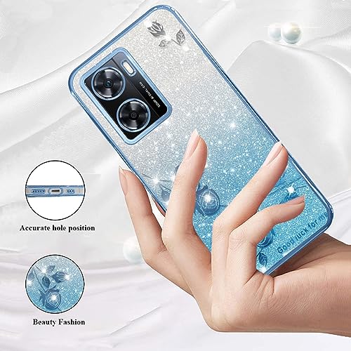 for Oppo A57 4G Case Glitter for Women Girls Pink Floral Clear Shockproof Protector Oppo A57 Case Luxury Diamond Bling Sparkle Cute Phone Case Cover Soft TPU (Blue)