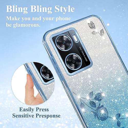 for Oppo A57 4G Case Glitter for Women Girls Pink Floral Clear Shockproof Protector Oppo A57 Case Luxury Diamond Bling Sparkle Cute Phone Case Cover Soft TPU (Blue)