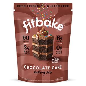 fitbake chocolate cake baking mix | 2g net carbs | keto friendly low carb food | no added sugar keto snack | zero sugar & gluten free desserts | naturally sweetened cake mixes keto food 8.75oz