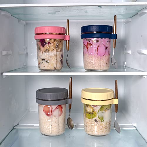 SLLFLY Overnight Oats Containers With Lids And Spoons 16 oz,4 Pack Overnight Oats Container,Mason Jars For Overnight Oats