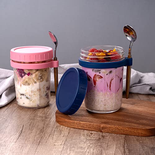 SLLFLY Overnight Oats Containers With Lids And Spoons 16 oz,4 Pack Overnight Oats Container,Mason Jars For Overnight Oats