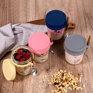 SLLFLY Overnight Oats Containers With Lids And Spoons 16 oz,4 Pack Overnight Oats Container,Mason Jars For Overnight Oats