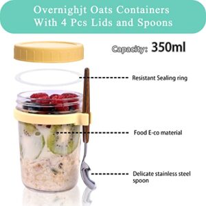 SLLFLY Overnight Oats Containers With Lids And Spoons 16 oz,4 Pack Overnight Oats Container,Mason Jars For Overnight Oats