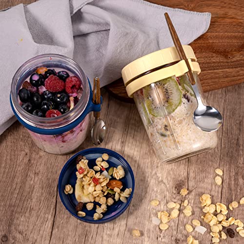 SLLFLY Overnight Oats Containers With Lids And Spoons 16 oz,4 Pack Overnight Oats Container,Mason Jars For Overnight Oats