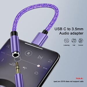 2-Pack USB C to 3.5mm Audio Adapter Female, Type C to Headphone Android Aux Jack Dongle Cable Braided Cord for Samsung Galaxy A54 A14 A13 A03s A34 S23 S22 Ultra S21, Google Pixel 7pro 7 6a 6, iPad Pro