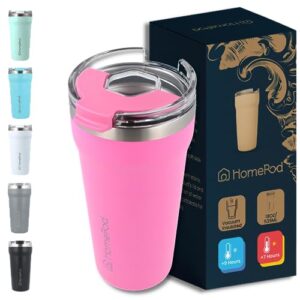 homerod 18 oz stainless steel travel insulated tumbler cup for hot and cold drinks, coffee mug with lid (magenta pink)