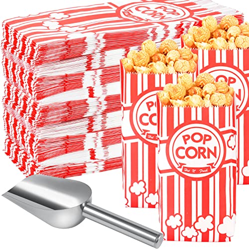 Essenya 101 PCS Popcorn Bags with Popcorn Scoop, 1 oz Small Pop Corn Bags Popcorn Bags Individual Servings for Popcorn Machine Supplies Party Movie Night Theater (Simple, 101 PCS)