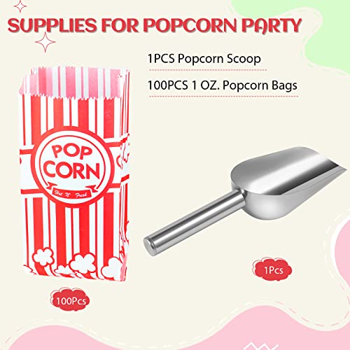 Essenya 101 PCS Popcorn Bags with Popcorn Scoop, 1 oz Small Pop Corn Bags Popcorn Bags Individual Servings for Popcorn Machine Supplies Party Movie Night Theater (Simple, 101 PCS)