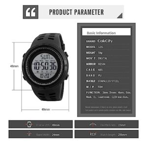 CakCity Mens Waterproof Digital Sport Watches Women Wide Screen Easy Read Display Military Style Stopwatch with Rubber Strap