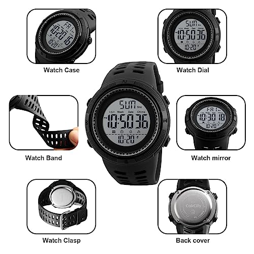 CakCity Mens Waterproof Digital Sport Watches Women Wide Screen Easy Read Display Military Style Stopwatch with Rubber Strap