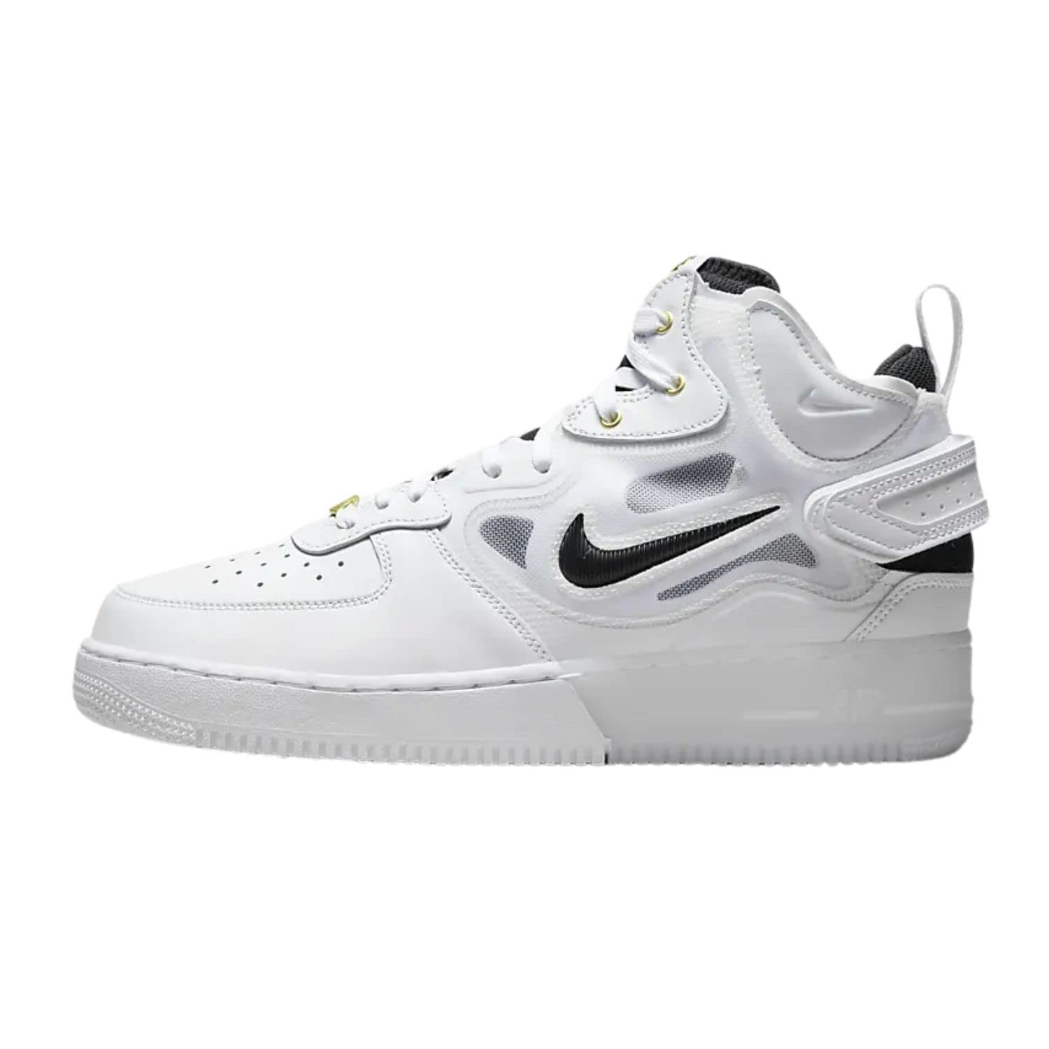 Nike Men's Air Force 1 Mid React Basketball Shoes, White/Black-Yellow Ochre, 10 M US