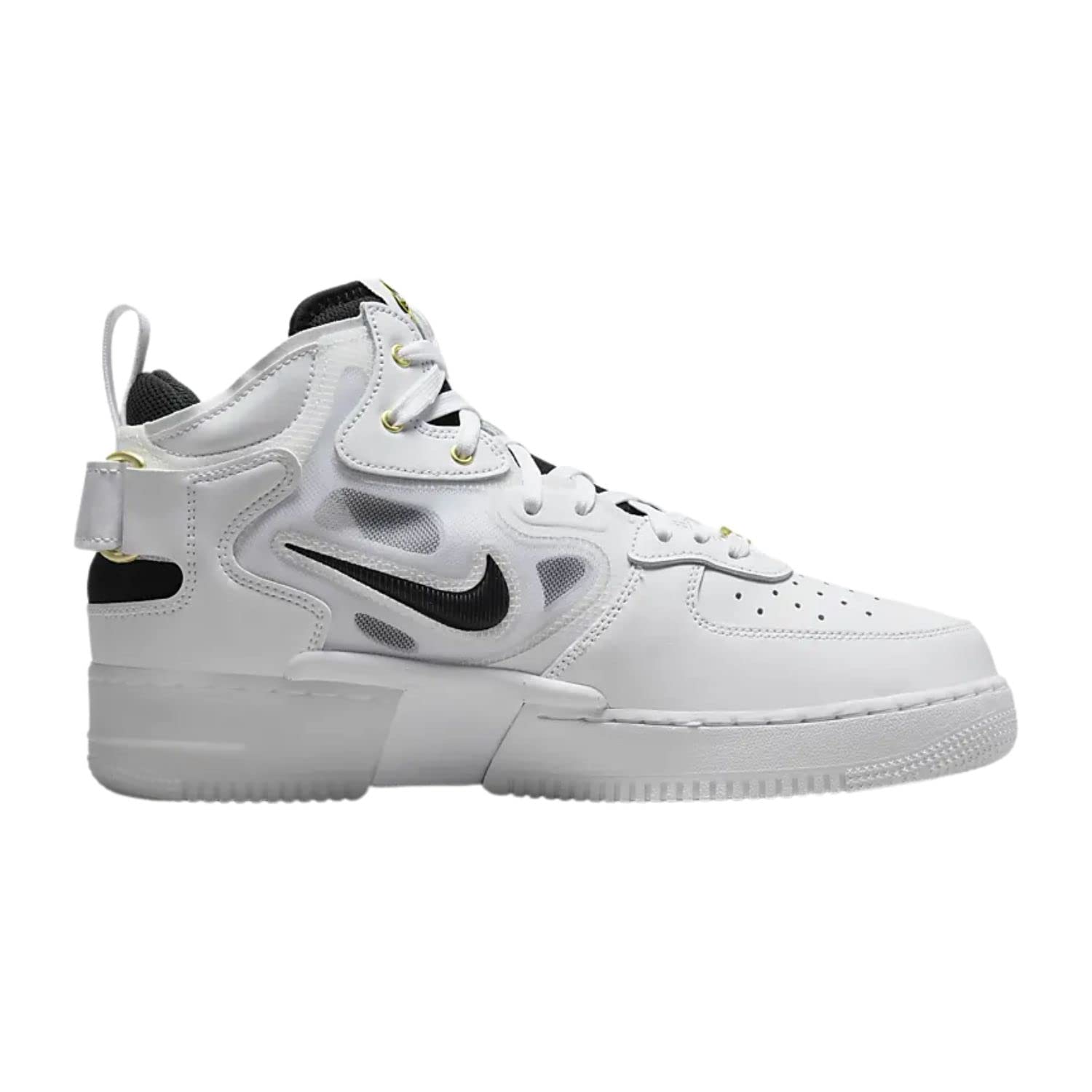 Nike Men's Air Force 1 Mid React Basketball Shoes, White/Black-Yellow Ochre, 10 M US