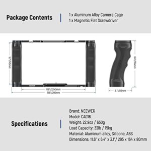 NEEWER Video Camera Cage Rig with Arca Type Base, Dual Grips, 3/8" ARRI Locating & 1/4" Threads, Cold Shoes, Universal Camera Stabilizer Compatible with SmallRig NEEWER Baseplate 15mm Rods, CA016