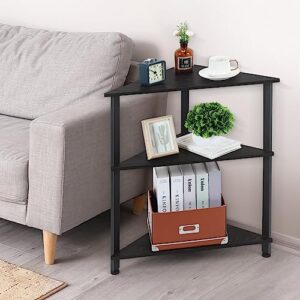 Fogein 3 Tier Corner Shelf, Triangle End/Side Table, Corner Nightstand, Corner Bookshelf with Metal Frame Corner Shelf Stand for Small Space Living Room(Black)