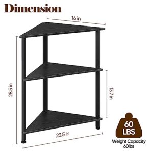 Fogein 3 Tier Corner Shelf, Triangle End/Side Table, Corner Nightstand, Corner Bookshelf with Metal Frame Corner Shelf Stand for Small Space Living Room(Black)