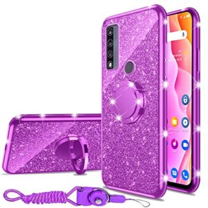 nancheng for tcl 4x 5g phone case (t601dl), case for alcatel tcl 20a 5g (t768s) girls women cute glitter luxury soft tpu silicone clear cover with stand shockproof full body protection case - purple
