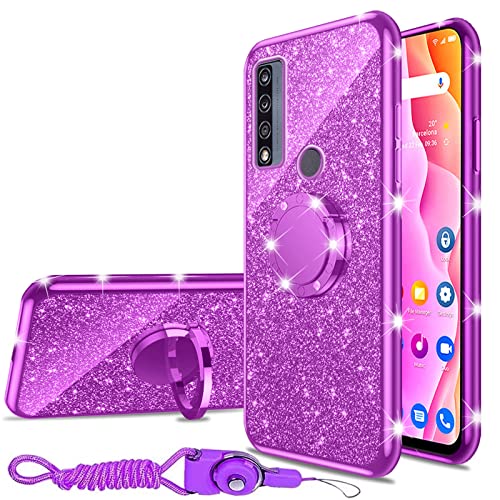 nancheng for TCL 4X 5G Phone Case (T601DL), Case for Alcatel TCL 20A 5G (T768S) Girls Women Cute Glitter Luxury Soft TPU Silicone Clear Cover with Stand Shockproof Full Body Protection Case - Purple