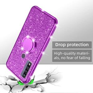 nancheng for TCL 4X 5G Phone Case (T601DL), Case for Alcatel TCL 20A 5G (T768S) Girls Women Cute Glitter Luxury Soft TPU Silicone Clear Cover with Stand Shockproof Full Body Protection Case - Purple