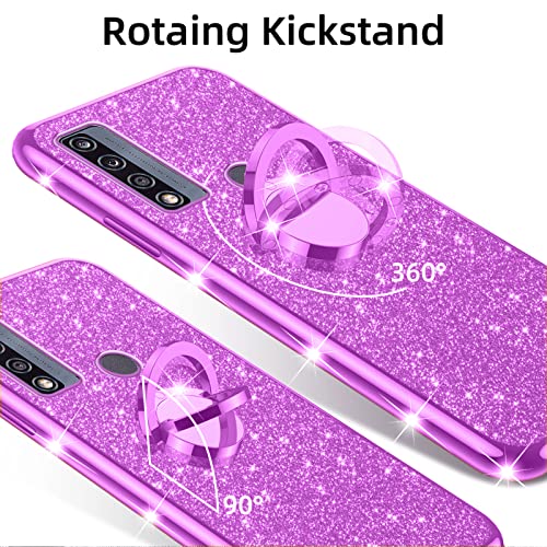 nancheng for TCL 4X 5G Phone Case (T601DL), Case for Alcatel TCL 20A 5G (T768S) Girls Women Cute Glitter Luxury Soft TPU Silicone Clear Cover with Stand Shockproof Full Body Protection Case - Purple