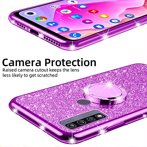 nancheng for TCL 4X 5G Phone Case (T601DL), Case for Alcatel TCL 20A 5G (T768S) Girls Women Cute Glitter Luxury Soft TPU Silicone Clear Cover with Stand Shockproof Full Body Protection Case - Purple