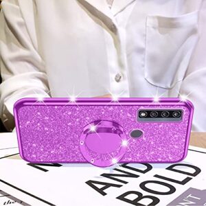 nancheng for TCL 4X 5G Phone Case (T601DL), Case for Alcatel TCL 20A 5G (T768S) Girls Women Cute Glitter Luxury Soft TPU Silicone Clear Cover with Stand Shockproof Full Body Protection Case - Purple