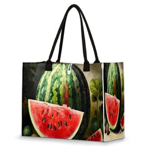 cfpolar watermelon reusable grocery shopping bag with hard bottom, vvqvqv large foldable multipurpose heavy duty tote with zipper pockets, sustainable, durable and eco friendly, beach bag