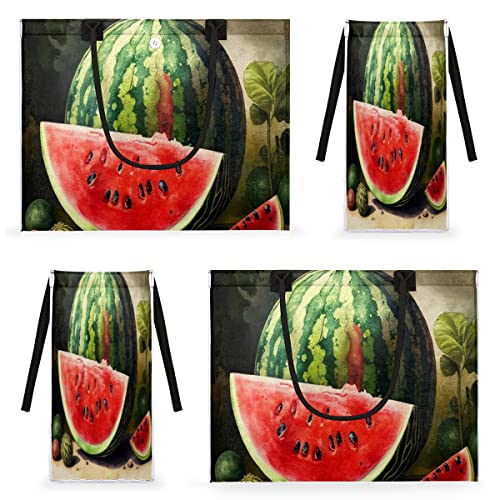 cfpolar Watermelon Reusable Grocery Shopping Bag with Hard Bottom, VVQVQV Large Foldable Multipurpose Heavy Duty Tote with Zipper Pockets, Sustainable, Durable and Eco Friendly, Beach Bag