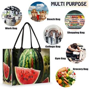 cfpolar Watermelon Reusable Grocery Shopping Bag with Hard Bottom, VVQVQV Large Foldable Multipurpose Heavy Duty Tote with Zipper Pockets, Sustainable, Durable and Eco Friendly, Beach Bag